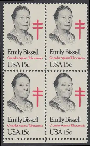 USA Michel 1429 / Scott 1823 postfrisch BLOCK RÄNDER unten - Emily Bissell (1861-1948), Kämpferin gegen die Tuberkulose