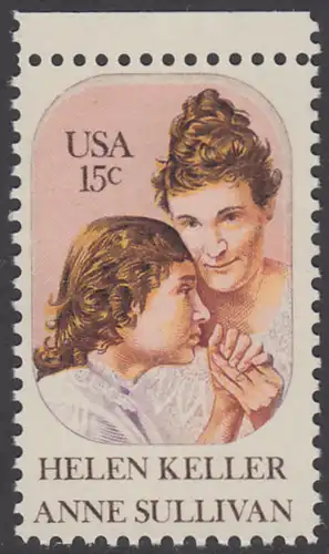 USA Michel 1431 / Scott 1824 postfrisch EINZELMARKE RAND oben - Anne Sullivan, Blindenlehrerin und ihre Schülerin Helen Keller