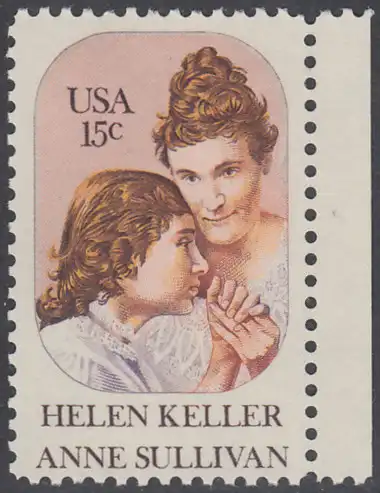 USA Michel 1431 / Scott 1824 postfrisch EINZELMARKE RAND rechts - Anne Sullivan, Blindenlehrerin und ihre Schülerin Helen Keller