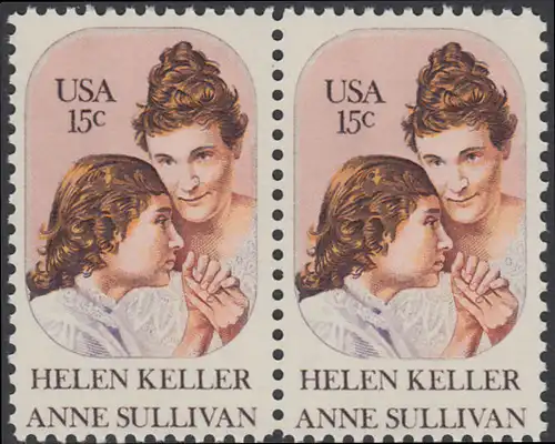 USA Michel 1431 / Scott 1824 postfrisch horiz.PAAR - Anne Sullivan, Blindenlehrerin und ihre Schülerin Helen Keller