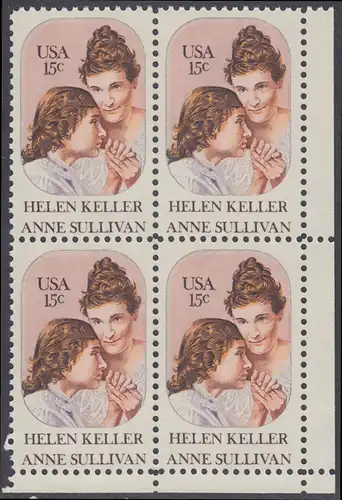 USA Michel 1431 / Scott 1824 postfrisch BLOCK ECKRAND unten rechts - Anne Sullivan, Blindenlehrerin und ihre Schülerin Helen Keller
