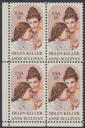USA Michel 1431 / Scott 1824 postfrisch BLOCK ECKRAND unten links - Anne Sullivan, Blindenlehrerin und ihre Schülerin Helen Keller