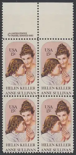 USA Michel 1431 / Scott 1824 postfrisch BLOCK RÄNDER oben m/ copyright symbol (a1) - Anne Sullivan, Blindenlehrerin und ihre Schülerin Helen Keller