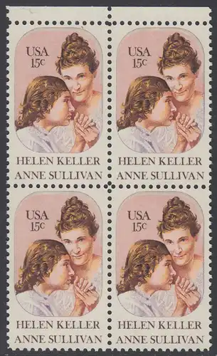 USA Michel 1431 / Scott 1824 postfrisch BLOCK RÄNDER oben (a1) - Anne Sullivan, Blindenlehrerin und ihre Schülerin Helen Keller
