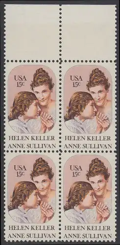 USA Michel 1431 / Scott 1824 postfrisch BLOCK RÄNDER oben (a2) - Anne Sullivan, Blindenlehrerin und ihre Schülerin Helen Keller