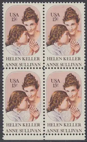 USA Michel 1431 / Scott 1824 postfrisch BLOCK RÄNDER unten - Anne Sullivan, Blindenlehrerin und ihre Schülerin Helen Keller