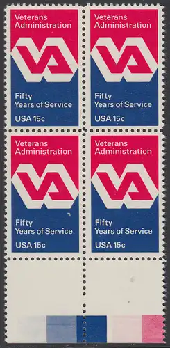 USA Michel 1432 / Scott 1825 postfrisch BLOCK RÄNDER unten (a3) - 50 Jahre Veteranenverwaltung