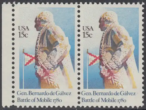 USA Michel 1433 / Scott 1826 postfrisch horiz.PAAR RAND links - Schlacht von Mobile, Alabama: General Bernardo de Gálvez