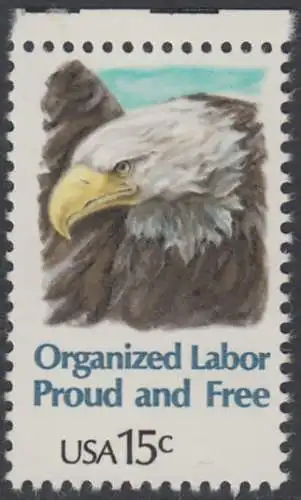 USA Michel 1438 / Scott 1831 postfrisch EINZELMARKE RAND oben (a1) - Tag der Arbeit: Kopf des amerikanischen Wappenadlers (Weißkopf-Seeadler)