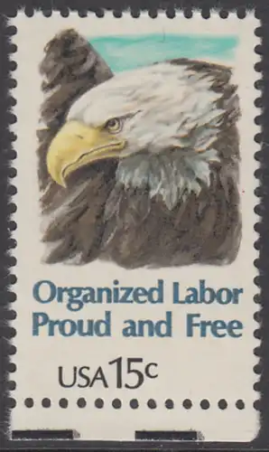USA Michel 1438 / Scott 1831 postfrisch EINZELMARKE RAND unten - Tag der Arbeit: Kopf des amerikanischen Wappenadlers (Weißkopf-Seeadler)