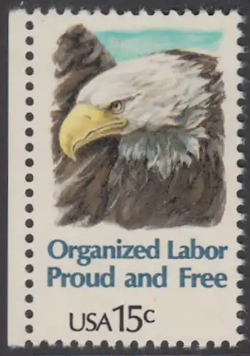 USA Michel 1438 / Scott 1831 postfrisch EINZELMARKE RAND links - Tag der Arbeit: Kopf des amerikanischen Wappenadlers (Weißkopf-Seeadler)