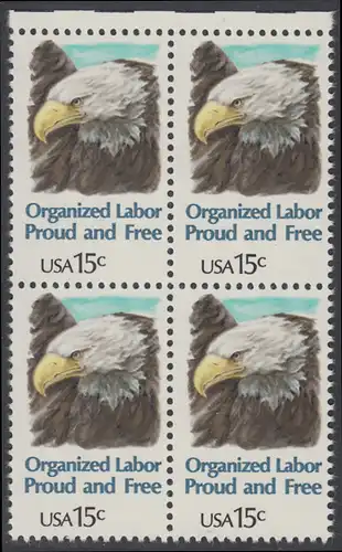 USA Michel 1438 / Scott 1831 postfrisch BLOCK RÄNDER oben - Tag der Arbeit: Kopf des amerikanischen Wappenadlers (Weißkopf-Seeadler)