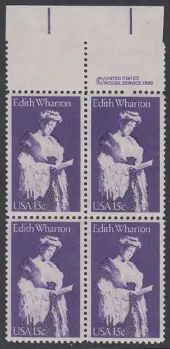 USA Michel 1439 / Scott 1832 postfrisch BLOCK RÄNDER oben m/ copyright symbol - Edith Wharton, Schriftstellerin