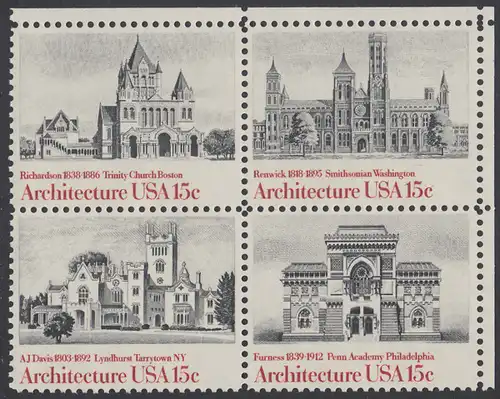 USA Michel 1445-1448 / Scott 1838-1441 postfrisch BLOCK ECKRAND oben rechts - Amerikanische Architektur