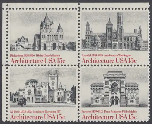 USA Michel 1445-1448 / Scott 1838-1441 postfrisch BLOCK ECKRAND oben links - Amerikanische Architektur