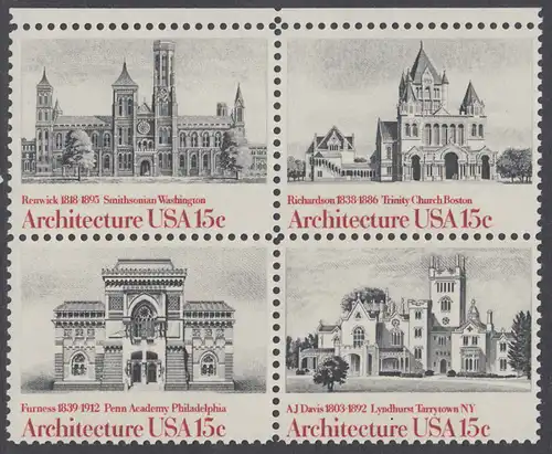 USA Michel 1445-1448 / Scott 1838-1441 postfrisch BLOCK RÄNDER oben (a1) - Amerikanische Architektur