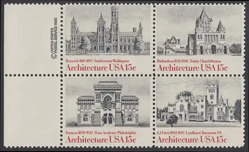 USA Michel 1445-1448 / Scott 1838-1441 postfrisch BLOCK RÄNDER links m/ copyright symbol - Amerikanische Architektur