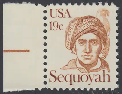 USA Michel 1452 / Scott 1859 postfrisch EINZELMARKE RAND links - Amerikanische Persönlichkeiten: Cherokee-Indianer Sequoyah (1770-1843); Erfinder des Cherokee-Alphabets
