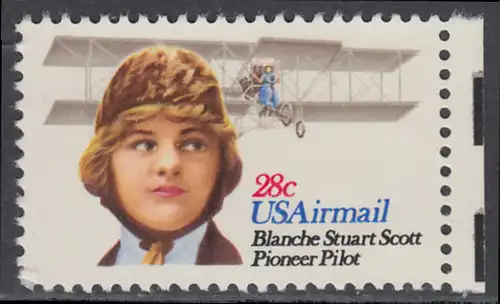 USA Michel 1453 / Scott C099 postfrisch EINZELMARKE RAND rechts (a02) - Luftpost: Flugpioniere; Blanche Stuart Scott, Flugzeug Curtiss Golden Flyer