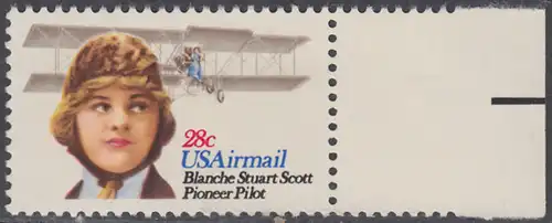 USA Michel 1453 / Scott C099 postfrisch EINZELMARKE RAND rechts (a03) - Luftpost: Flugpioniere; Blanche Stuart Scott, Flugzeug Curtiss Golden Flyer