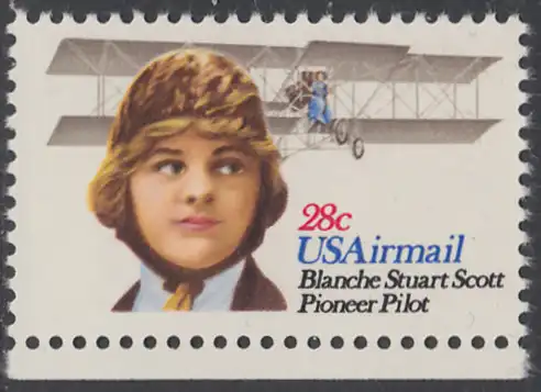 USA Michel 1453 / Scott C099 postfrisch EINZELMARKE RAND unten - Luftpost: Flugpioniere; Blanche Stuart Scott, Flugzeug Curtiss Golden Flyer