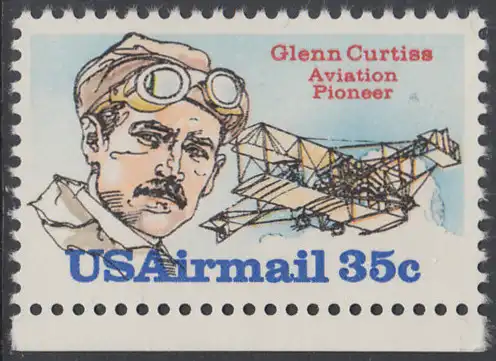 USA Michel 1454 / Scott C100 postfrisch EINZELMARKE RAND unten - Luftpost: Flugpioniere; Glenn H. Curtiss, Flugzeug Curtiss June Bug