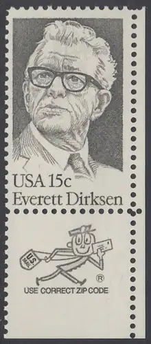 USA Michel 1455 / Scott 1874 postfrisch EINZELMARKE ECKRAND unten rechts m/ ZIP-Emblem - Everett Dirksen (1896-1969), Politiker