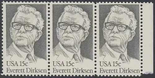 USA Michel 1455 / Scott 1874 postfrisch horiz.STRIP(3) RAND rechts - Everett Dirksen (1896-1969), Politiker
