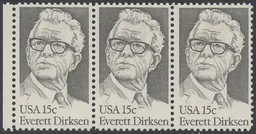 USA Michel 1455 / Scott 1874 postfrisch horiz.STRIP(3) RAND links - Everett Dirksen (1896-1969), Politiker