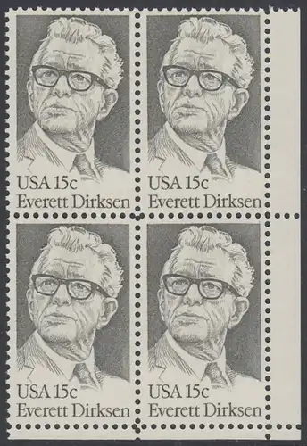 USA Michel 1455 / Scott 1874 postfrisch BLOCK ECKRAND unten rechts - Everett Dirksen (1896-1969), Politiker