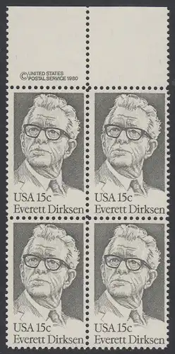 USA Michel 1455 / Scott 1874 postfrisch BLOCK RÄNDER oben m/ copyright symbol - Everett Dirksen (1896-1969), Politiker