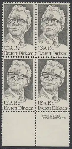 USA Michel 1455 / Scott 1874 postfrisch BLOCK RÄNDER unten m/ copyright symbol - Everett Dirksen (1896-1969), Politiker