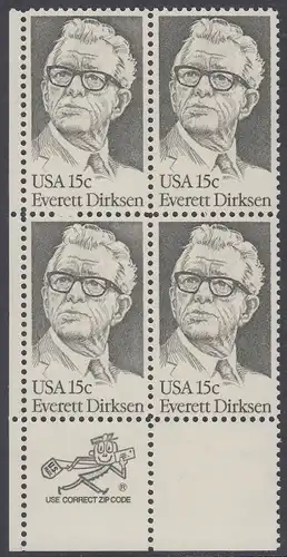USA Michel 1455 / Scott 1874 postfrisch ZIP-BLOCK (ll) - Everett Dirksen (1896-1969), Politiker