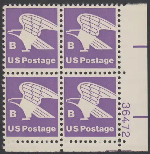 USA Michel 1457A / Scott 1818 postfrisch PLATEBLOCK ECKRAND unten rechts m/ Platten-# 36472 - Adler, Emblem der US-Post