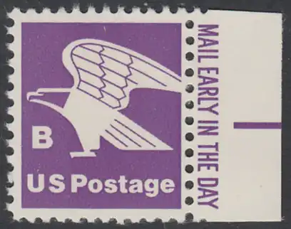 USA Michel 1457A / Scott 1818 postfrisch EINZELMARKE RAND rechts m/ Mail Early-Vermerk - Adler, Emblem der US-Post