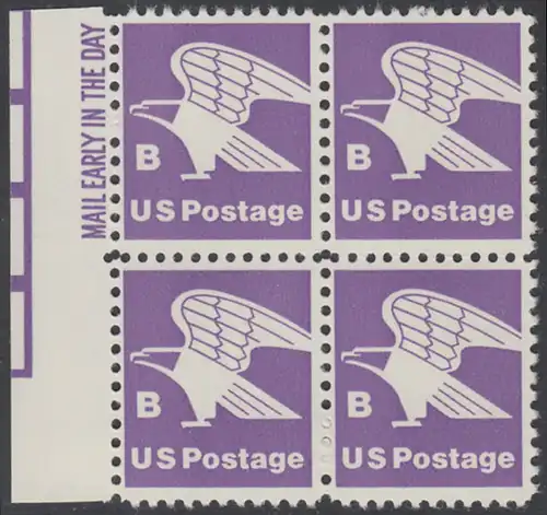 USA Michel 1457A / Scott 1818 postfrisch BLOCK RÄNDER links m/ Mail Early-Vermerk - Adler, Emblem der US-Post