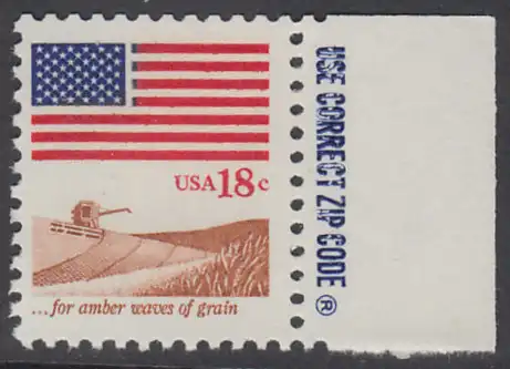 USA Michel 1464 / Scott 1890 postfrisch EINZELMARKE RAND rechts m/ ZIP-Emblem - Flagge, Weizenfeld