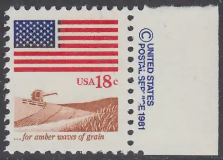 USA Michel 1464 / Scott 1890 postfrisch EINZELMARKE RAND rechts m/ copyright symbol - Flagge, Weizenfeld