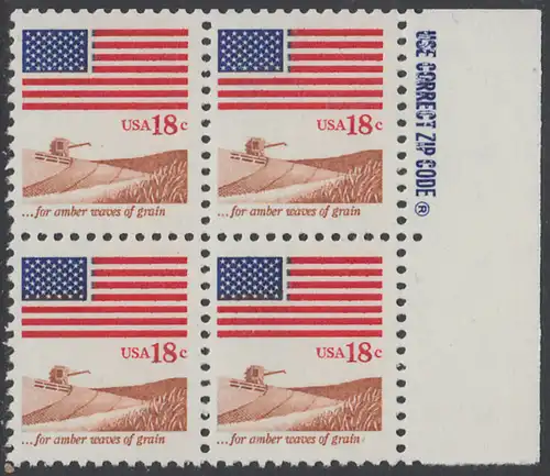 USA Michel 1464 / Scott 1890 postfrisch BLOCK RÄNDER rechts m/ ZIP-Emblem - Flagge, Weizenfeld