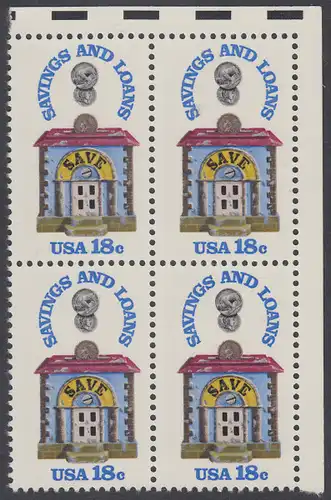 USA Michel 1469 / Scott 1911 postfrisch BLOCK ECKRAND oben rechts - 150 Jahre Sparkassen; Alte Sparbüchse