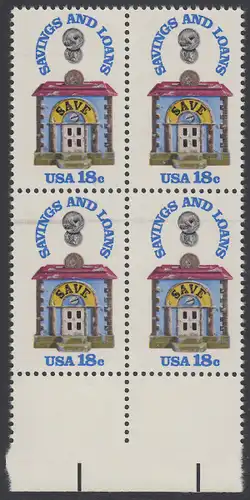 USA Michel 1469 / Scott 1911 postfrisch BLOCK RÄNDER unten - 150 Jahre Sparkassen; Alte Sparbüchse