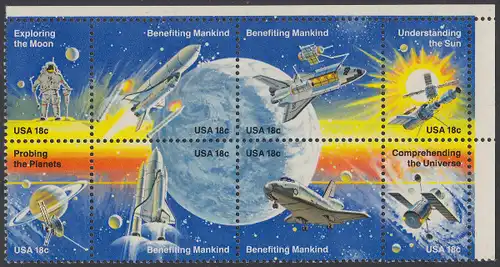 USA Michel 1481-1488 / Scott 1912-1919 postfrisch BLOCK ECKRAND oben rechts - Erfolge der Raumfahrt