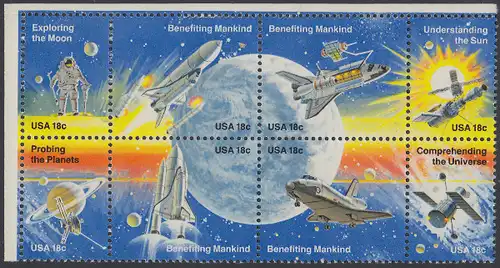 USA Michel 1481-1488 / Scott 1912-1919 postfrisch BLOCK ECKRAND oben links - Erfolge der Raumfahrt