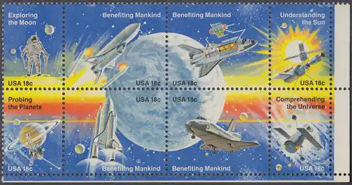 USA Michel 1481-1488 / Scott 1912-1919 postfrisch BLOCK ECKRAND unten rechts - Erfolge der Raumfahrt