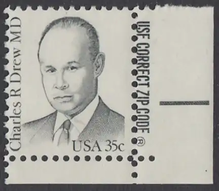 USA Michel 1490 / Scott 1865 postfrisch EINZELMARKE ECKRAND unten rechts m/ ZIP-Emblem - Amerikanische Persönlichkeiten: Charles R. Drew (1904-1950), Arzt