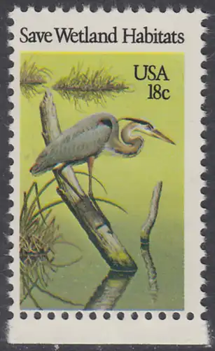 USA Michel 1493 / Scott 1921 postfrisch EINZELMARKE RAND unten - Naturschutz: Amerikanischer Graureiher