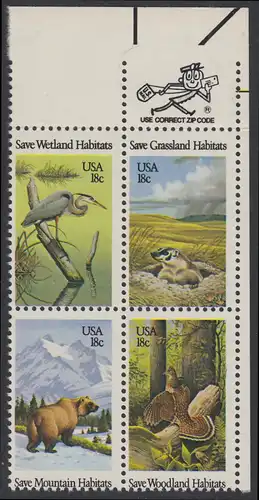 USA Michel 1493-1496 / Scott 1921-1924 postfrisch ZIP-BLOCK (ur) - Naturschutz