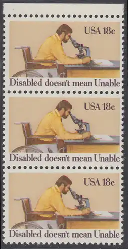 USA Michel 1497 / Scott 1925 postfrisch vert.STRIP(3) RAND oben - Internationales Jahr der Behinderten
