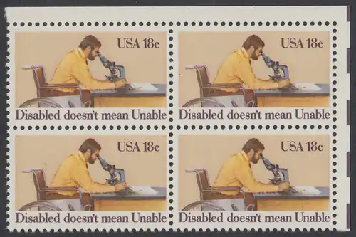 USA Michel 1497 / Scott 1925 postfrisch BLOCK ECKRAND oben rechts - Internationales Jahr der Behinderten