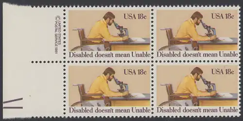USA Michel 1497 / Scott 1925 postfrisch BLOCK RÄNDER links m/ copyright symbol - Internationales Jahr der Behinderten